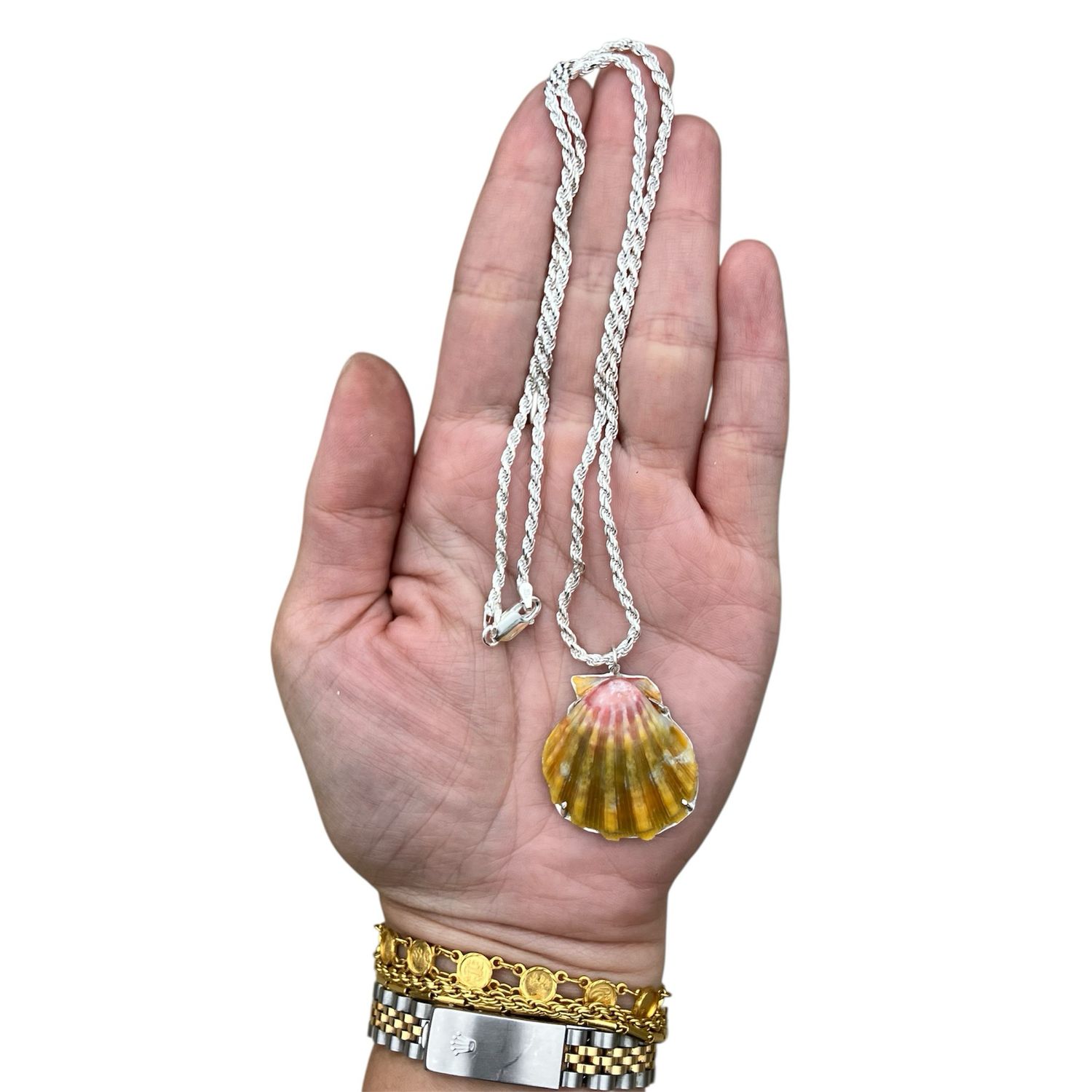 Sunrise Shell Necklace Sterling Silver Prong Set