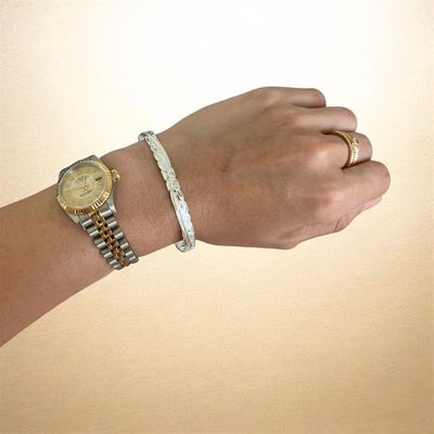 Hawaiian Heirloom Bangle Bracelet Plumeria Maile 6mm Sterling Silver