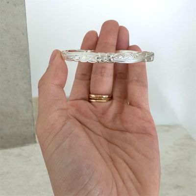 Hawaiian Heirloom Bangle Bracelet Plumeria Maile 6mm Sterling Silver