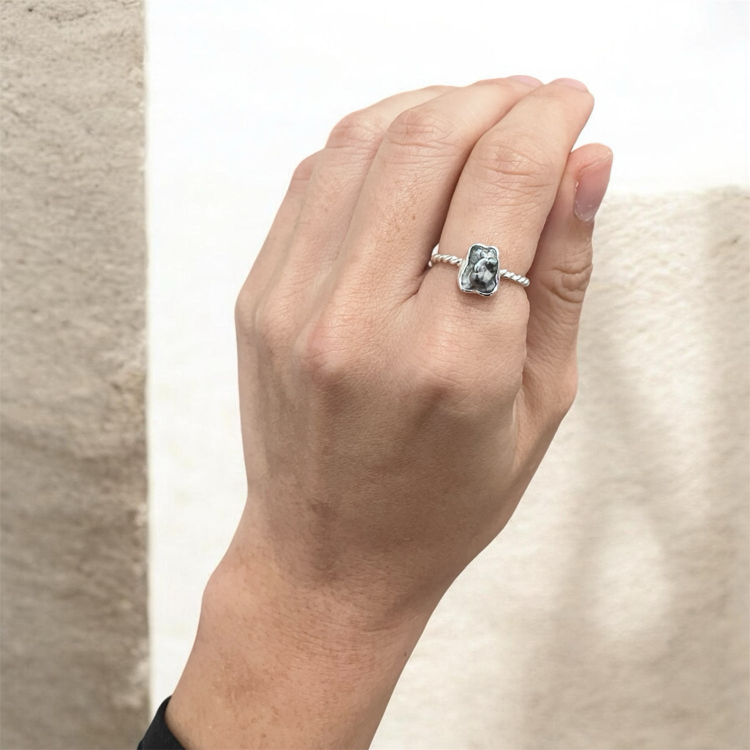 Tahitian Pearl Keshi Pearl Ring Sterling Silver Bezel Set