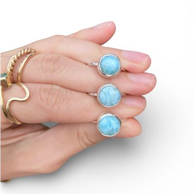 Larimar Ring Bezel Set Gemstone Sterling Silver