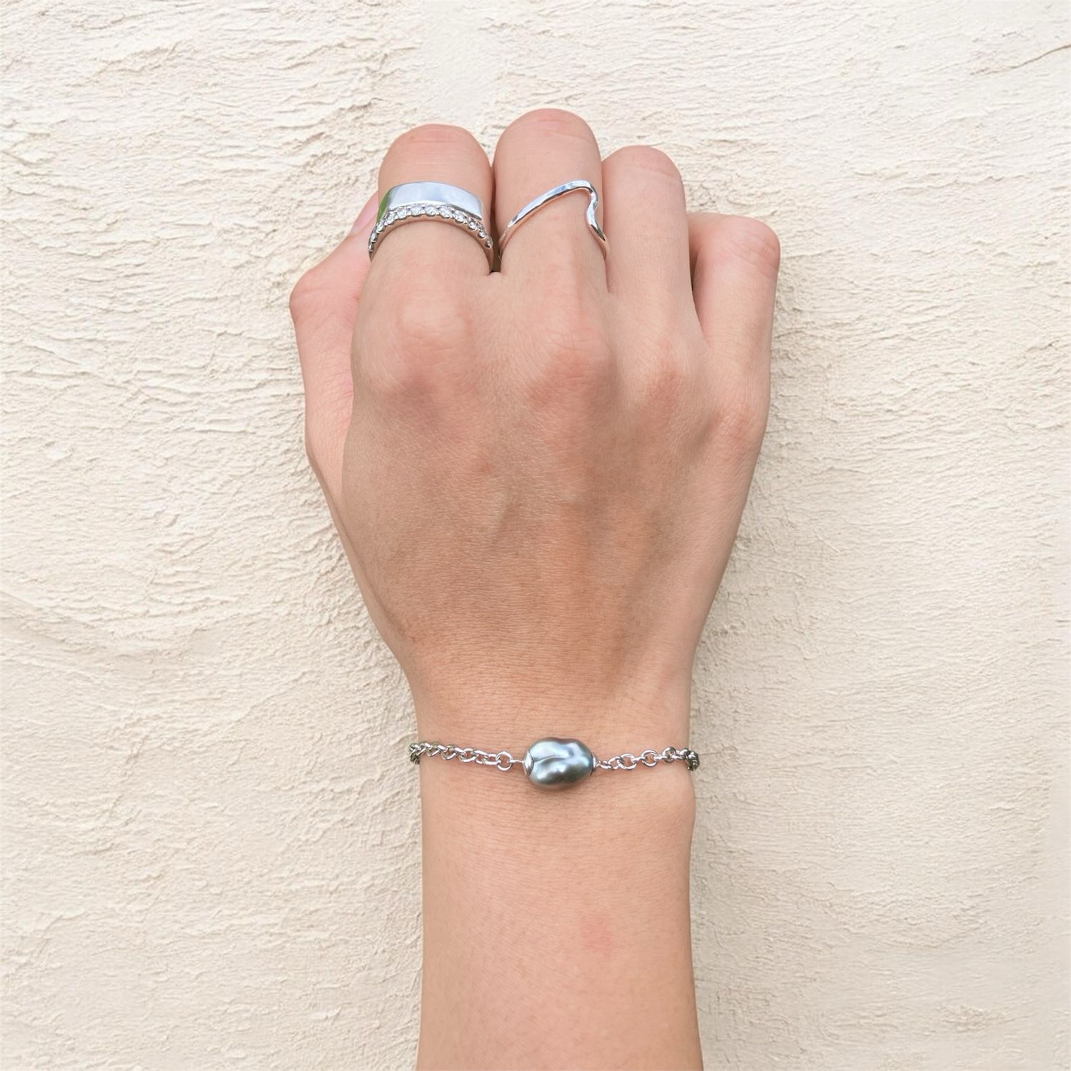 Tahitian Keshi Pearl Bracelet Sterling Silver Adjustable 6.6”-7.6”