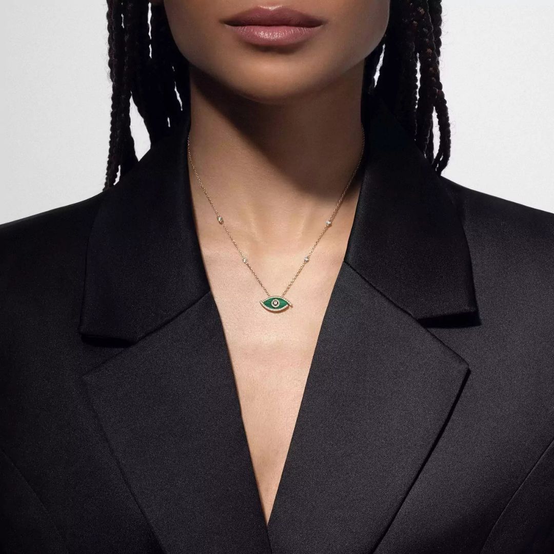 LUCKY EYE -MALACHITE DIAMOND NECKLACE
