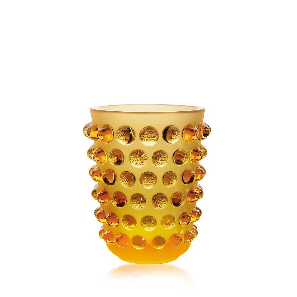 LALIQUE MOSSI VASE AMBER
