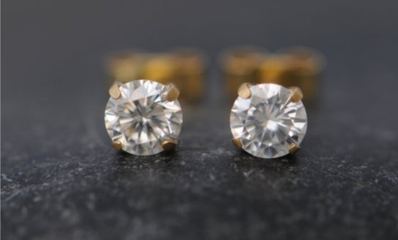 1.75 ct moissanite diamonds stud earrings,14k yellow gold 
