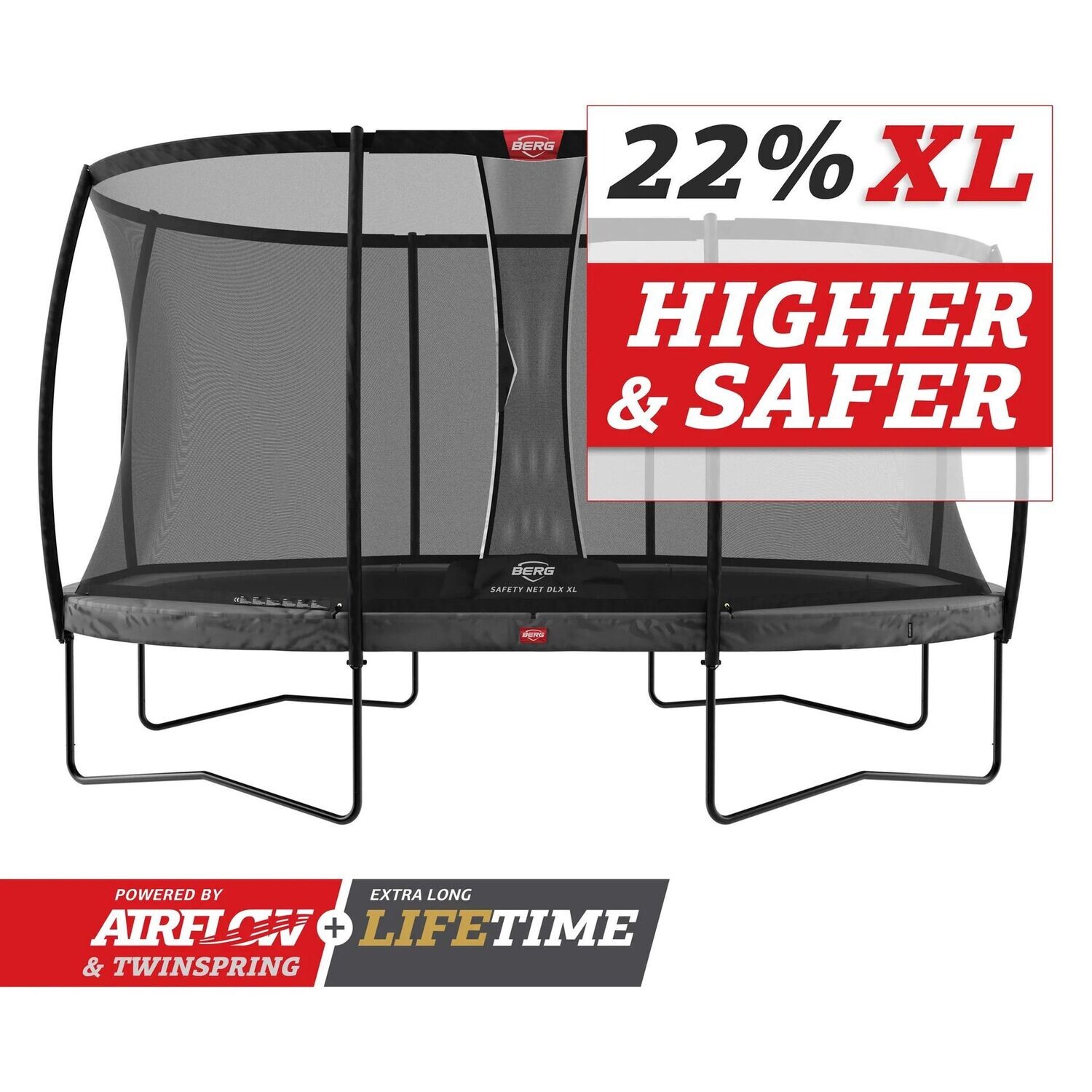 BERG Grand Champion Regular 520/17ft + Safety Net Deluxe XL, Size: 520/17ft, Colour: Grey