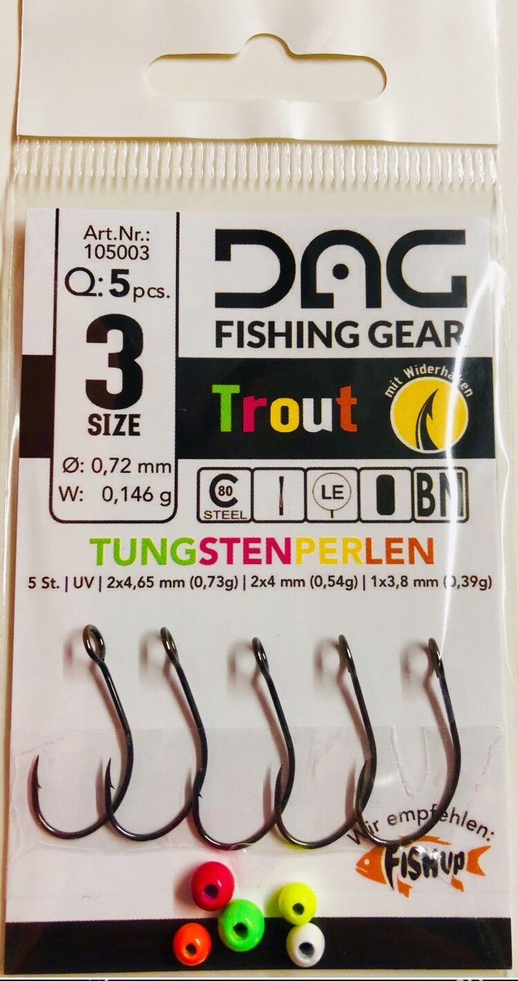 DAGtrout Angelhaken mit Tungstenperlen Gr. 3