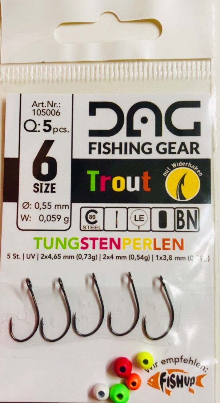 DAGtrout Angelhaken mit Tungstenperlen Gr. 6