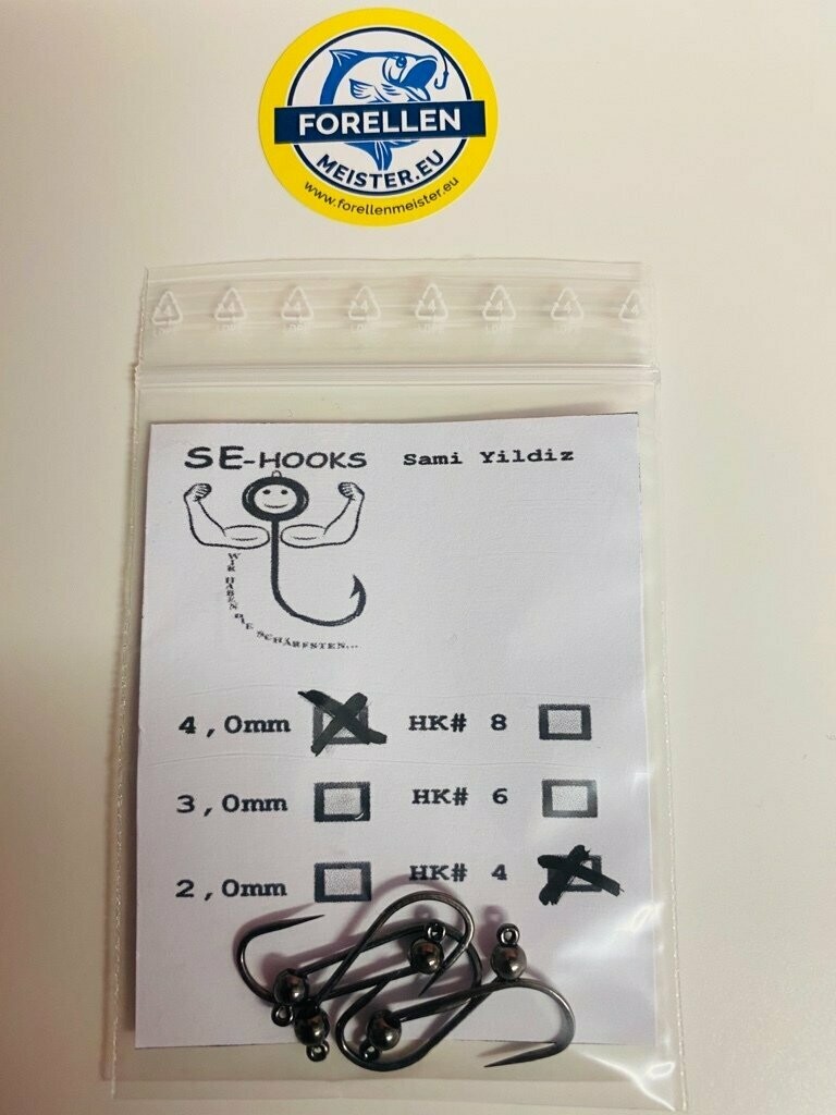 SE-HOOKS Tungstenhaken geklebt / silbergrau 4mm #4 (ohne Widerhaken)