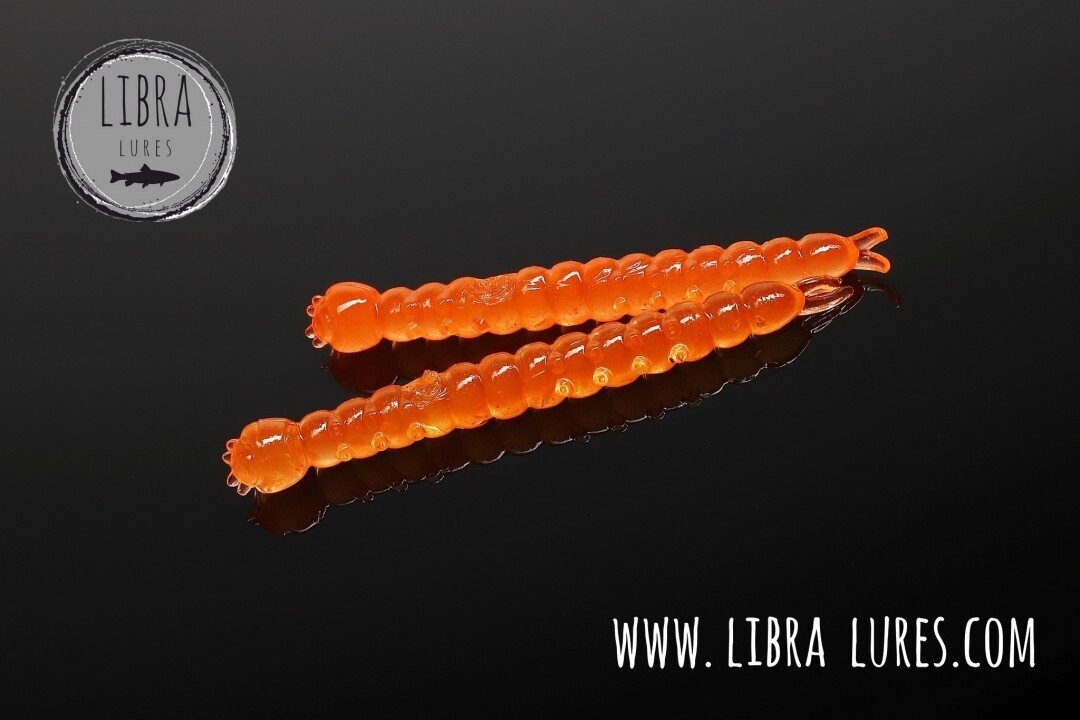 Libra Lures Slight Worm 011  Hot Orange / 38mm / 15 Stück / Geschmack Käse