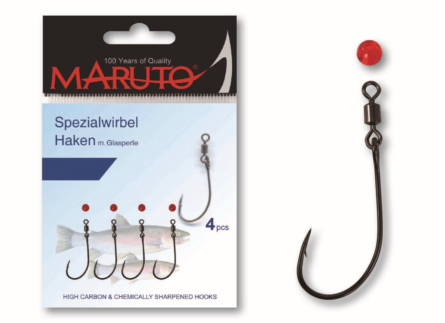 4 Spezialhaken mit Wirbel und Glasperle für Durchlaufblinker #2