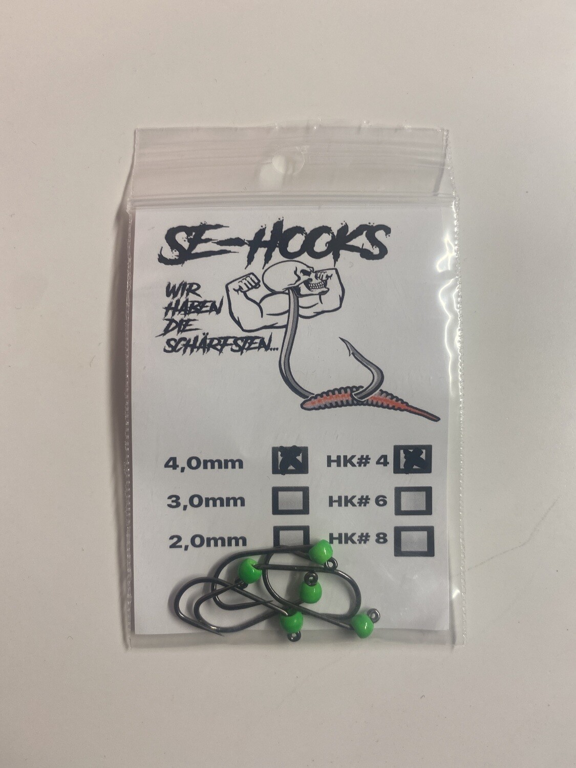 SE-HOOKS Tungstenhaken geklebt / Fl grün 4mm #4 (ohne Widerhaken)