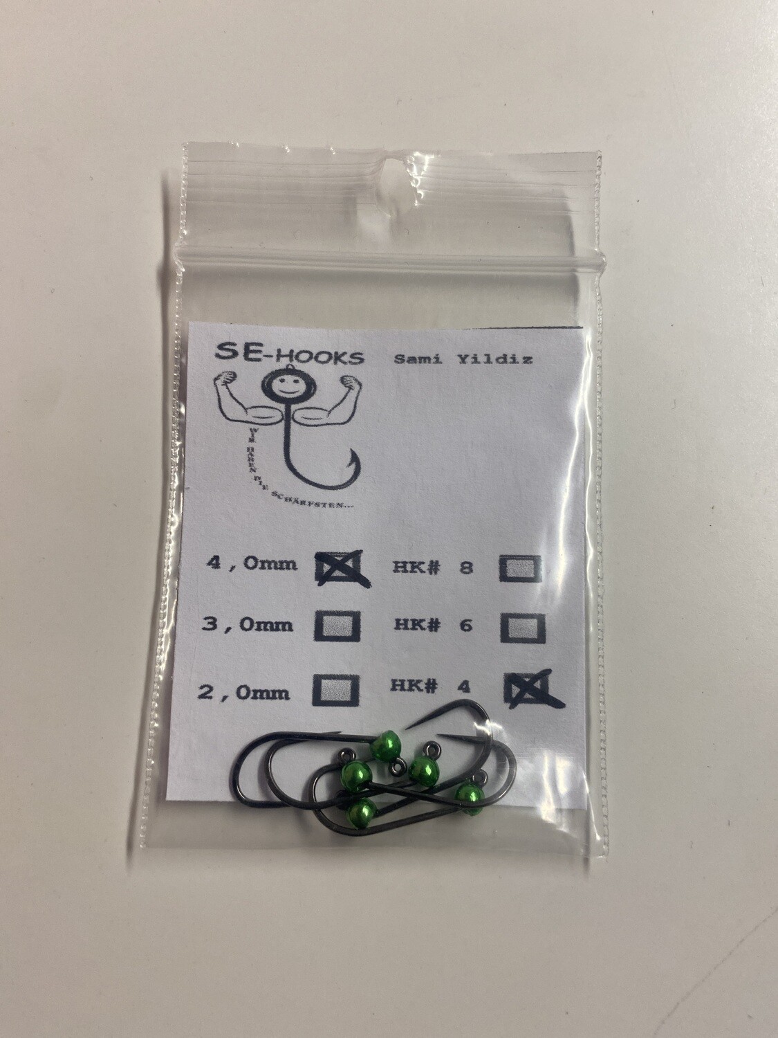 SE-HOOKS Tungstenhaken geklebt / metallic grün 4mm #4 (ohne Widerhaken)