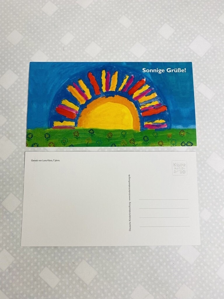 Postkarte Sonnige Grüße / gemalt von Luna Klara, 7 Jahre