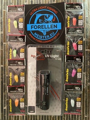 SV Fishing Lures Individ (2,0g) Glow Spoon Set mit UV Lampe von Iron Claw