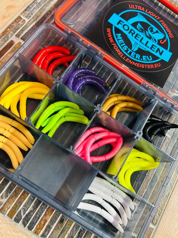 Libra Lures Set in Box mit Gummidichtung (50 Stück Libra Lures Fatty D Worm / Käse) Libra Lures Set in Box mit Gummidichtung (50 Stück Libra Lures Fatty D Worm / Käse)