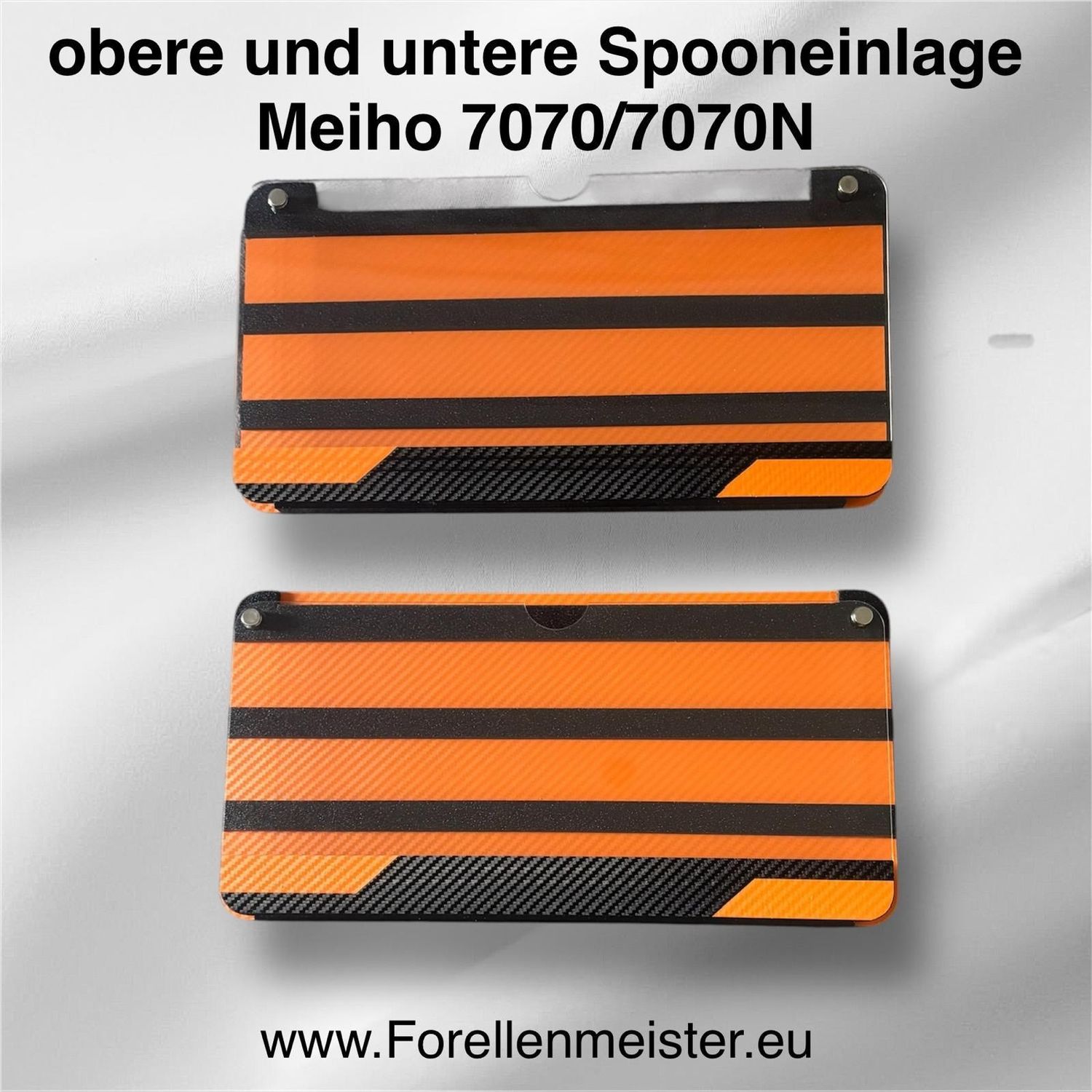 Spooneinlagenset für oben und unten für originale Meiho7070 und 7070N passend zu orangenen Rutenhaltern Spooneinlagenset für oben und unten für originale Meiho7070 und 7070N passend zu orangenen Rutenhaltern
