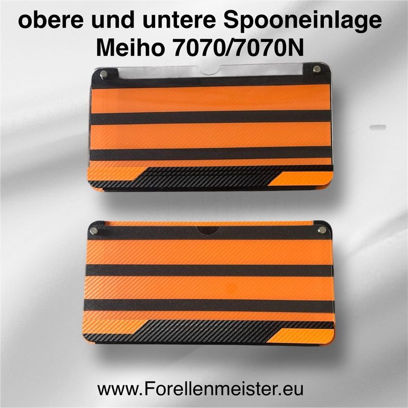 Spooneinlagenset für oben und unten für originale Meiho7070 und 7070N passend zu orangenen Rutenhaltern Spooneinlagenset für oben und unten für originale Meiho7070 und 7070N passend zu orangenen Rutenhaltern
