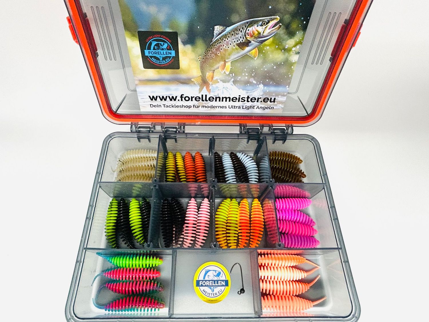 Troutmaster Master Worm 65mm Knoblauch Sortimentbox 40 Köder mit Tungstenhaken & Box Troutmaster Master Worm 65mm Knoblauch Sortimentbox 40 Köder mit Tungstenhaken & Box