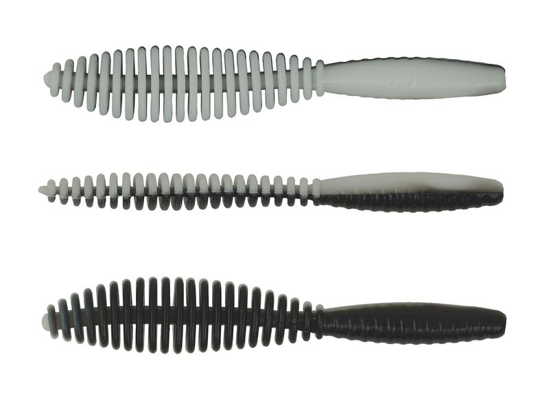 Troutmaster Leech 75mm Knoblauch Black & Wihite Forellenköder 8 Stück Trout Master Leech 75 Gummiköder für Forellen, 7,5 cm, mit Knoblaucharoma für UL-Angeln und Micro Jigs