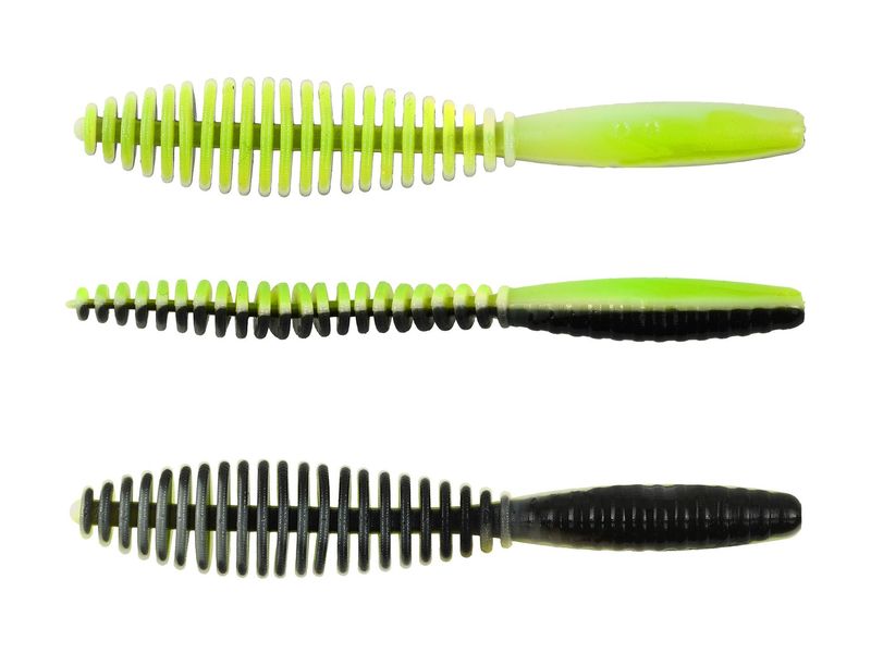Troutmaster Leech 75mm Knoblauch Black Chartreuse Forellenköder 8 Stück Trout Master Leech 75 Gummiköder für Forellen, 7,5 cm, mit Knoblaucharoma für UL-Angeln und Micro Jigs