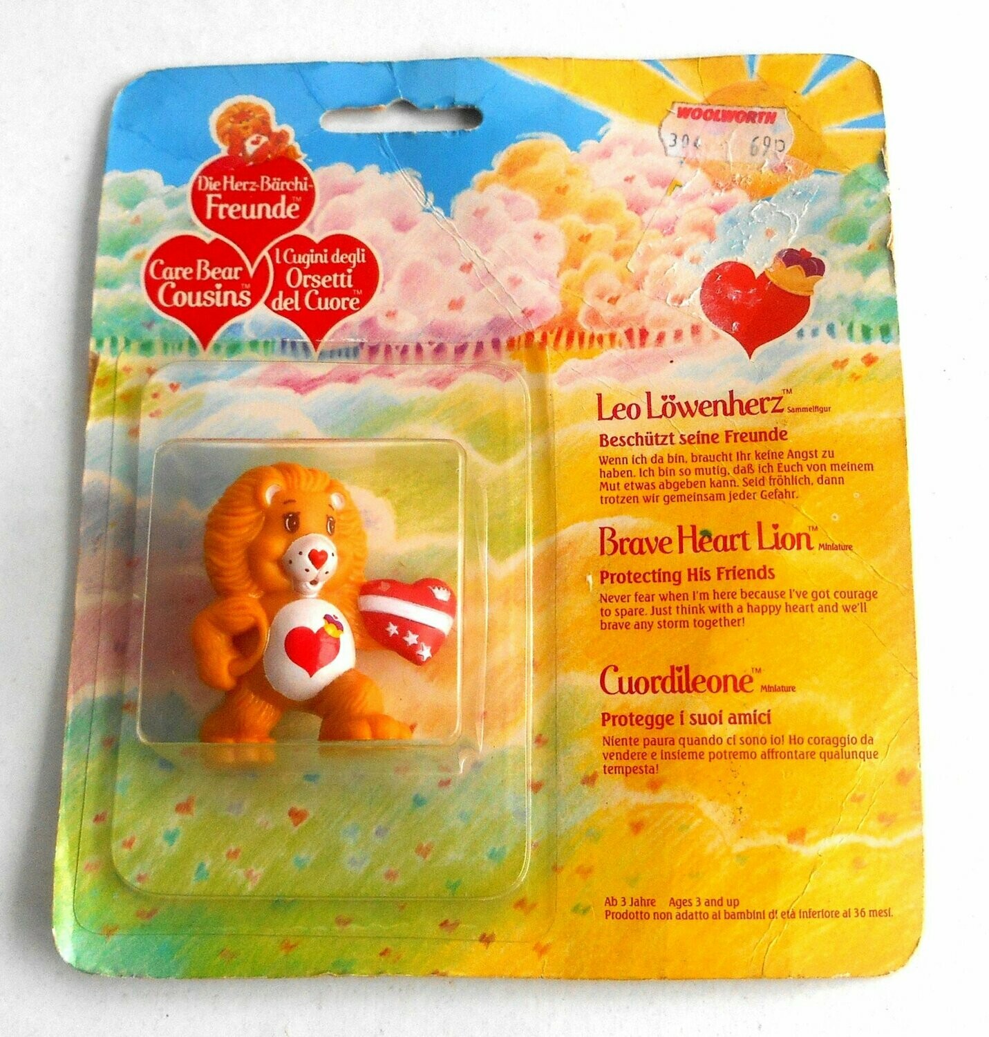 Vintage 1986 Care Bears ~ BRAVE HEART LION ~ Mini Figure on Card