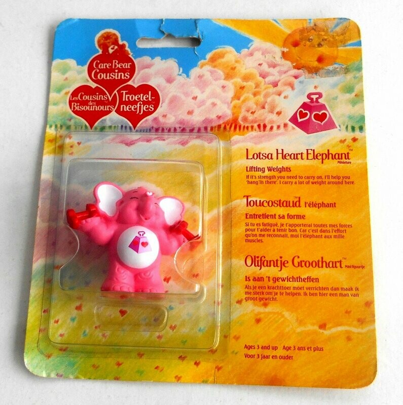 Vintage 1986 Care Bears ~ LOTSA HEART ELEPHANT ~ Mini Figure on Card