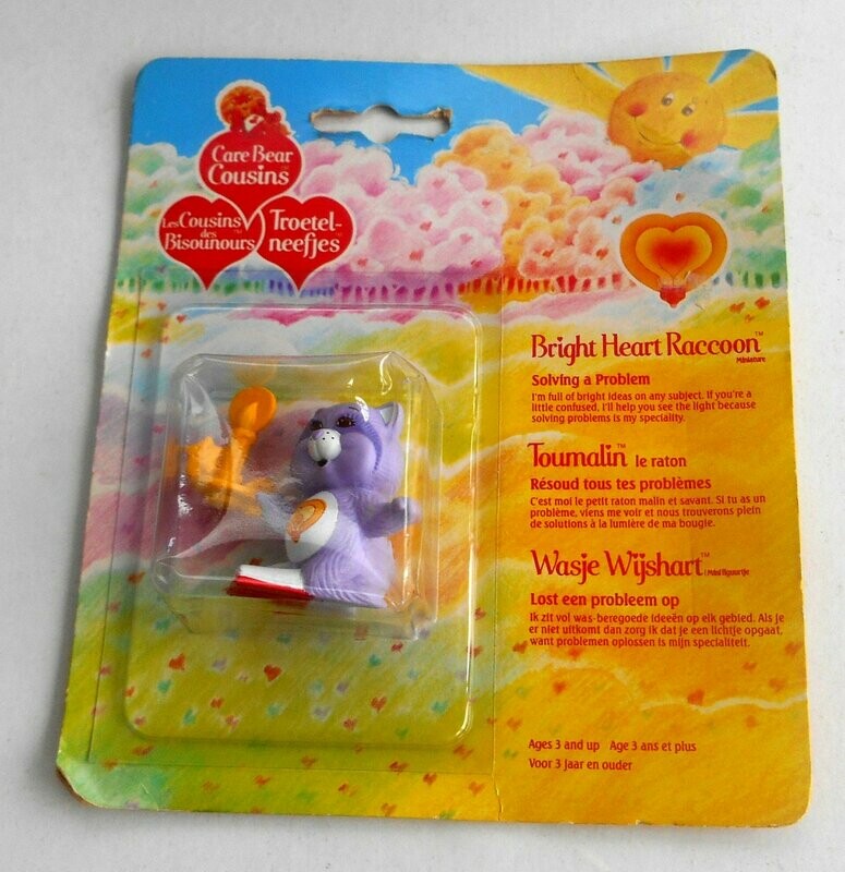 Vintage 1986 Care Bears ~ BRIGHT HEART RACCOON ~ Mini Figure on Card
