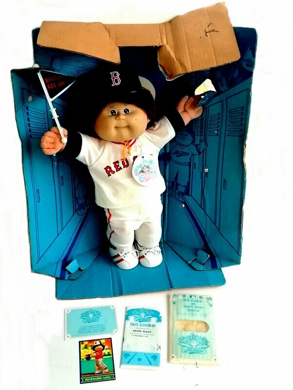 Vintage 1986 Coleco Cabbage Patch Dolls ~ ARTIE ISAAC ('Red Sox' Lefty) & Birth Certificate