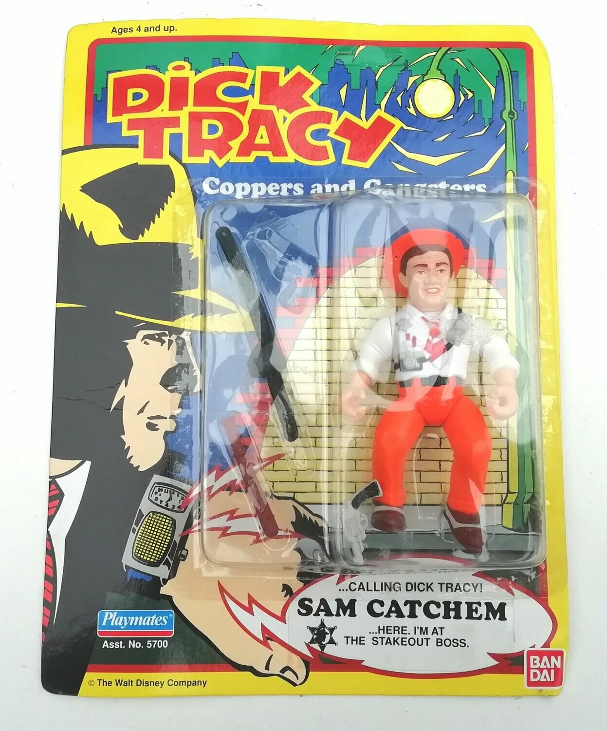 1990 Bandai / Playmates - Dick Tracy - SAM CATCHUM - 5" Action Figure - Carded MOC