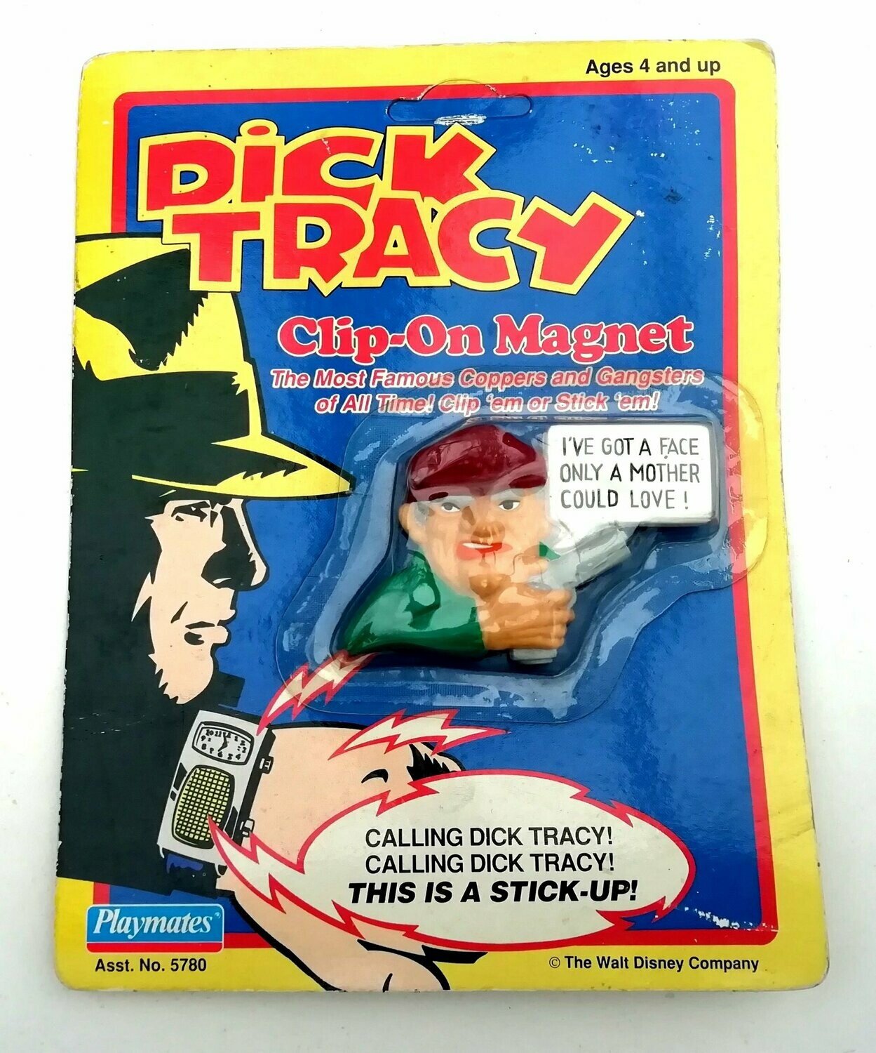 1990 Bandai / Playmates - Dick Tracy - STEVE THE TRAMP - 2" Clip-on Magnet - Carded MOC