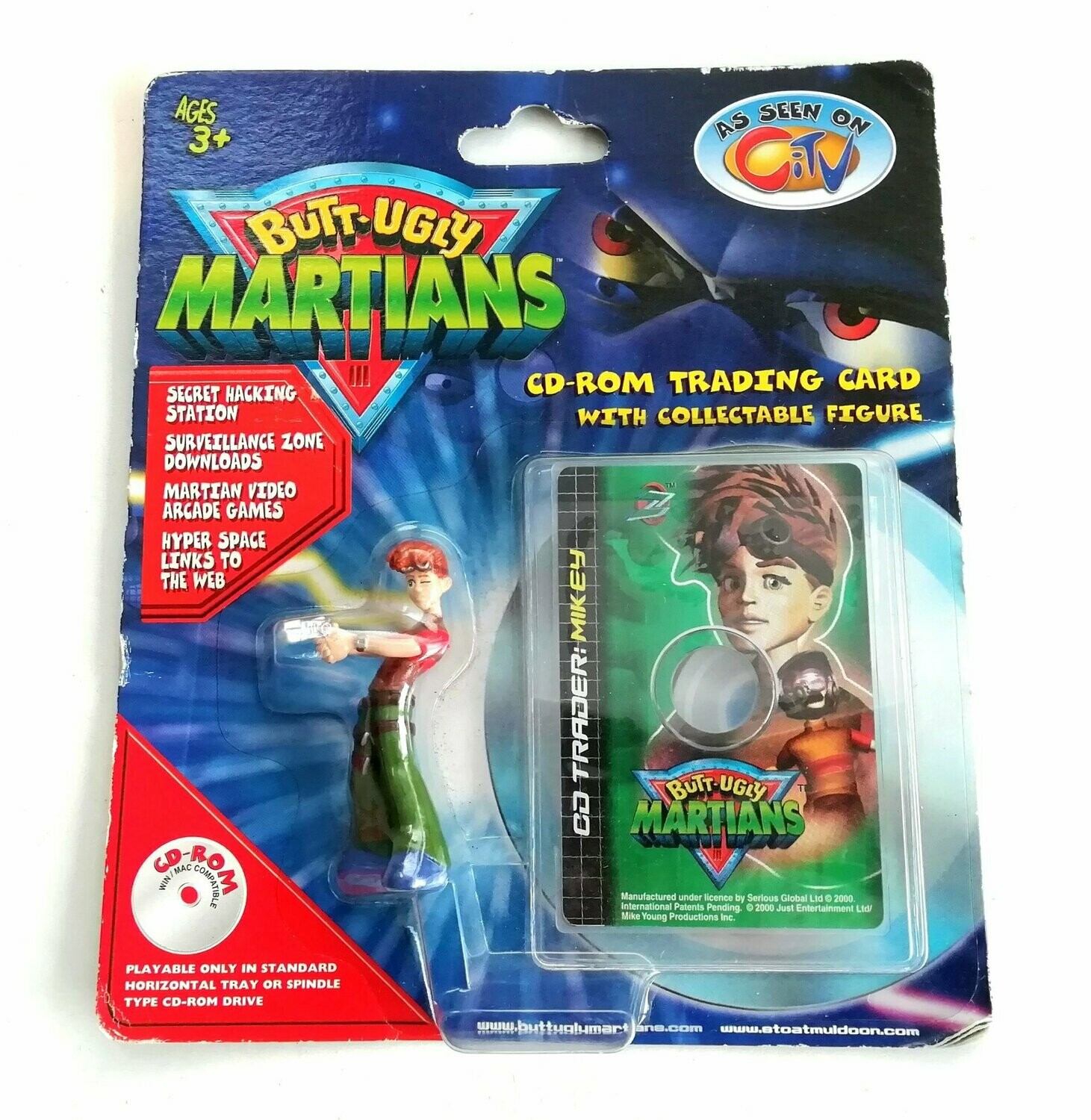 Vintage 2000 Butt-Ugly Martians ~ MIKEY FIGURE & CD ROM TRADING CARD ~ New
