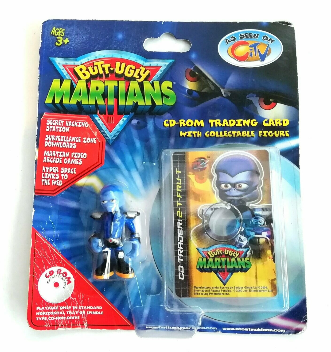 Vintage 2000 Butt-Ugly Martians ~ 2-7-FRU-T FIGURE & CD ROM TRADING CARD ~ New