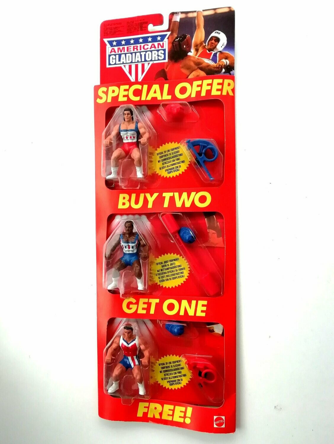 Vintage 1991 Mattel Toys - Gladiators ~ SPECIAL OFFER 3 PACK ~ New on Card MOC