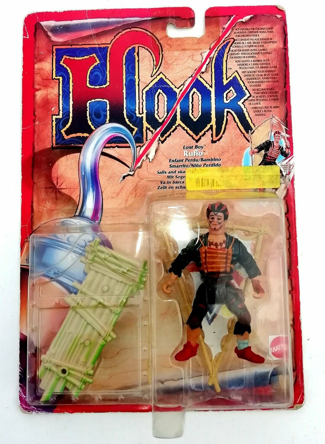 Vintage 1991 Mattel Toys - Hook ~ Peter Pan ~ RUFIO ~ New  on Card MOC