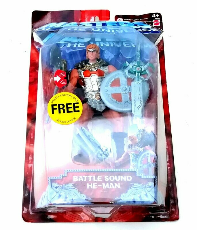 Masters of the Universe 200x BATTLE SOUNDS HE-MAN 6" Action Figure - New MOC & DVD 2003 Mattel Toys