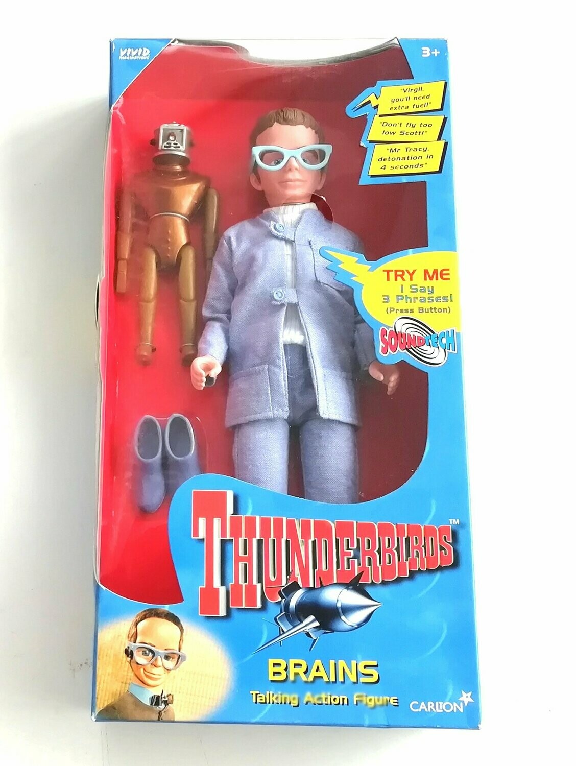 Vintage 1999 Vivid Toys ~ Thunderbirds ~ BRAINS ~ 12" Talking Doll