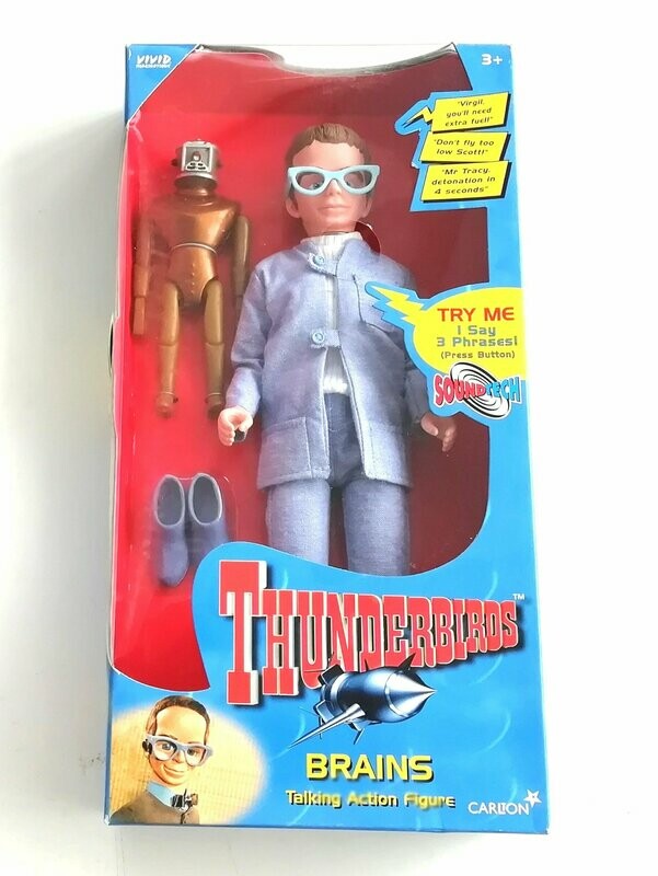 Vintage 1999 Vivid Toys ~ Thunderbirds ~ BRAINS ~ 12" Talking Doll