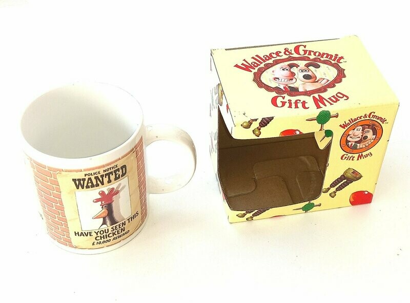 1989 Aardman ~ Wallace & Gromit Ltd ~ Gift Mugs ~ FEATHER McGRAW "WANTED"
