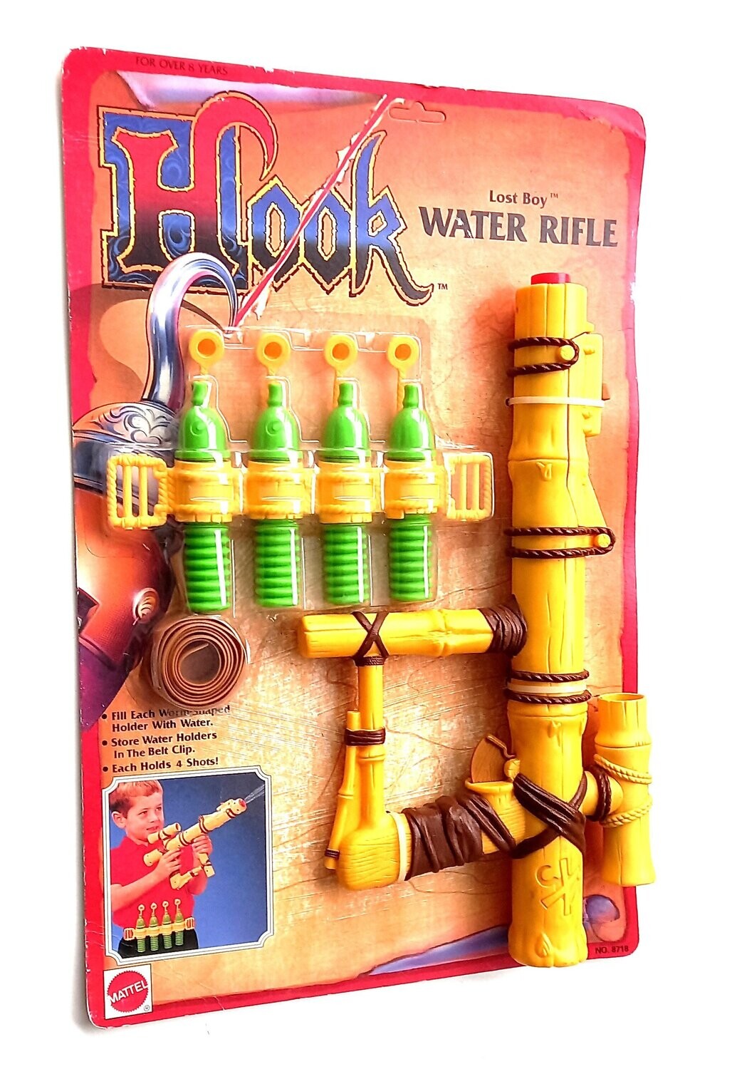 Vintage 1991 Mattel Toys - Hook ~ Peter Pan ~ LOST BOY WATER RIFLE ~ New on Card MOC