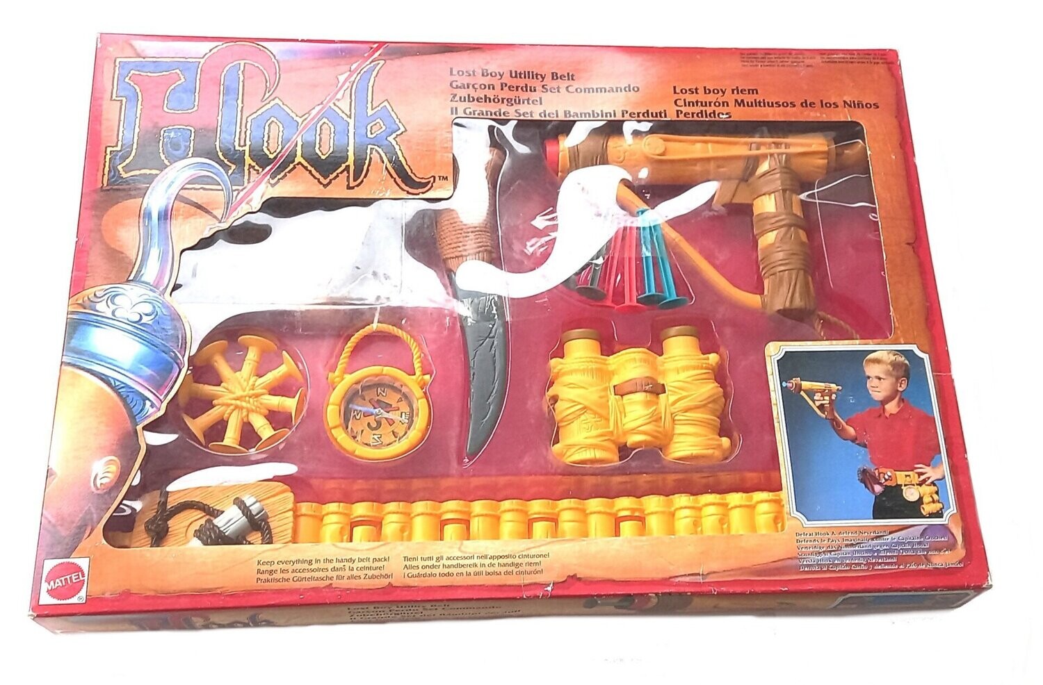 Vintage 1991 Mattel Toys - Hook ~ Peter Pan ~ LOST BOY UTILITY BELT ~ New on Card MOC