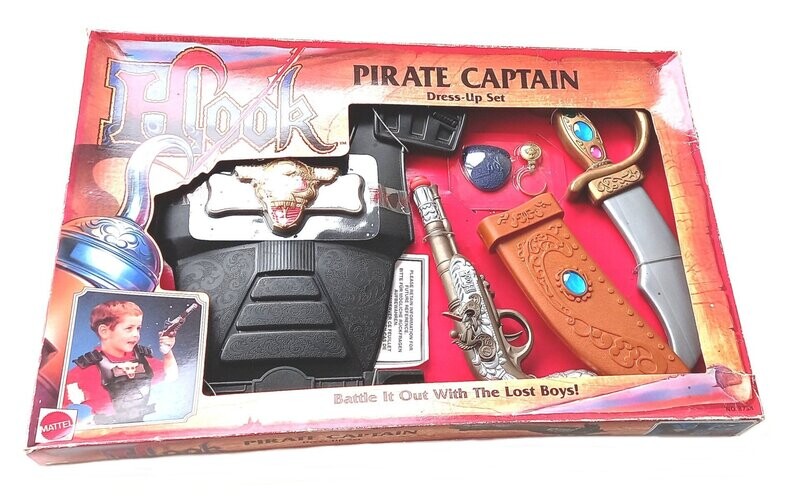 Vintage 1991 Mattel Toys - Hook ~ Peter Pan ~ PIRATE CAPTAIN Dress-up Set ~ New on Card MOC