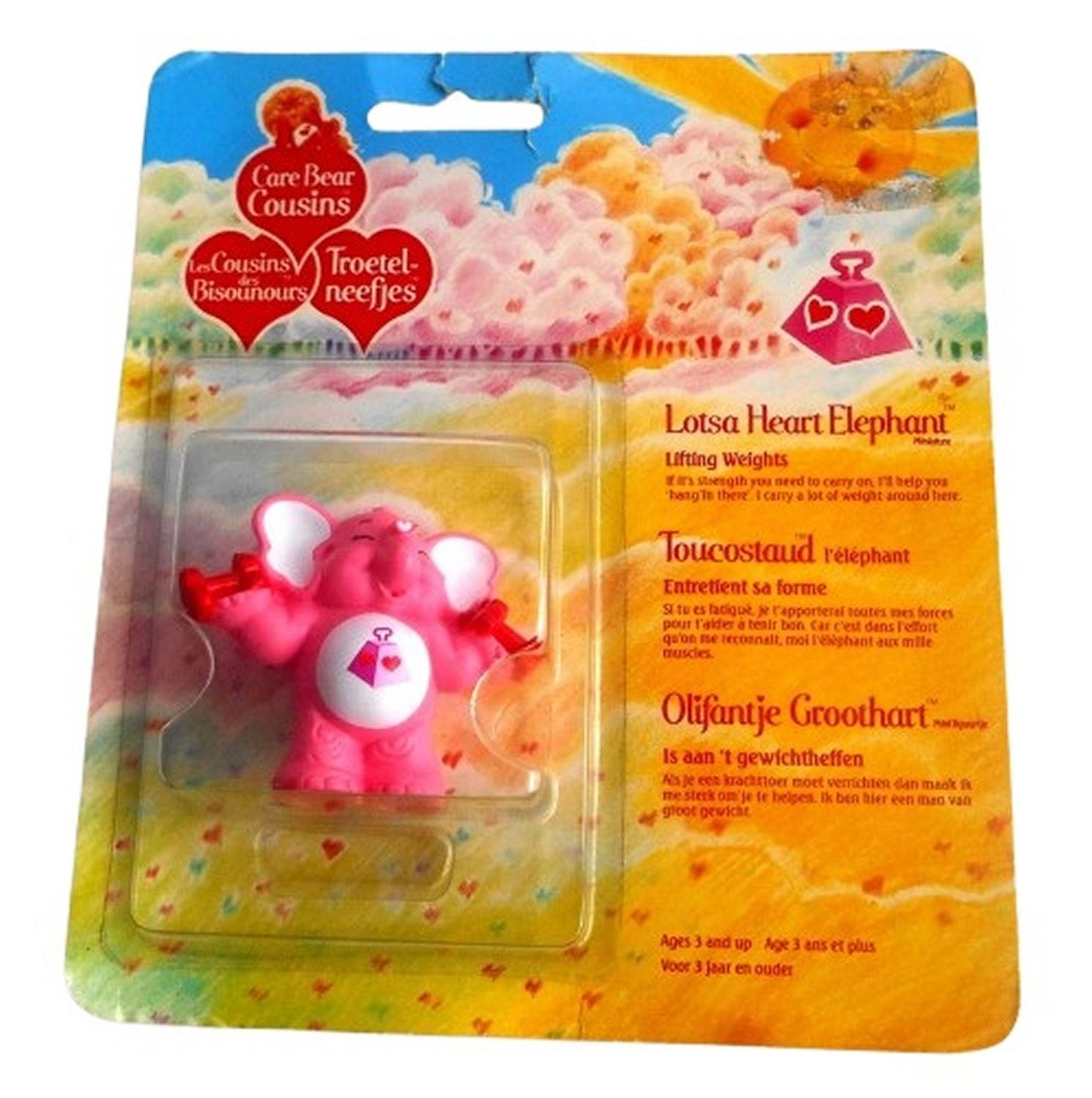 Vintage 1986 Care Bears LOTSA HEART ELEPHANT Mini Figure on Card