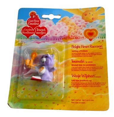 Vintage 1986 Care Bears BRIGHT HEART RACCOON Mini Figure on Card