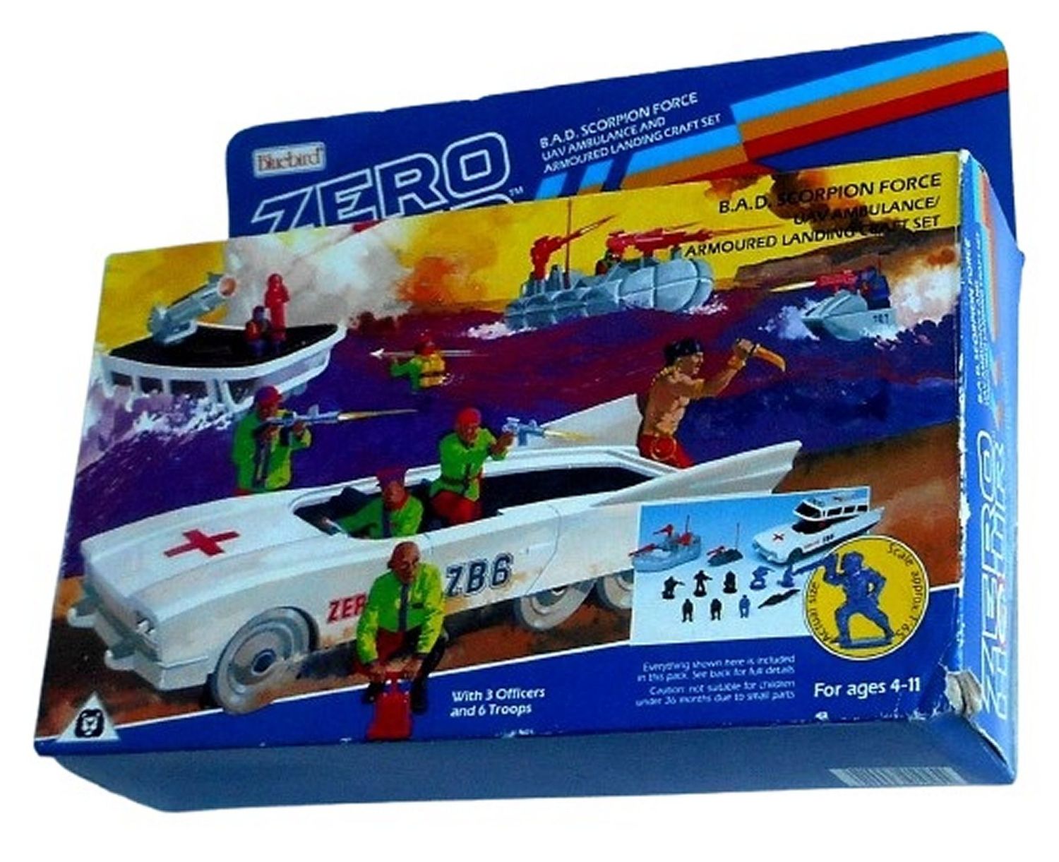Bluebird  Zero Hour ZB6 ZB7 ZB8 UAV Ambulance, Landing Craft & Jetski - Vintage 1990 Bluebird Toys