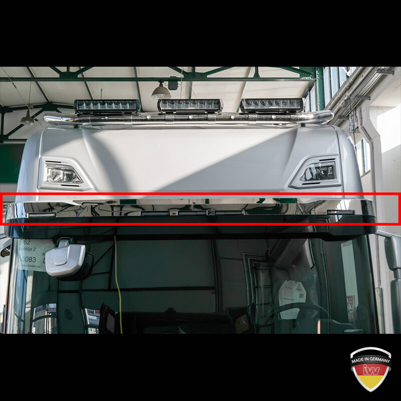 Edelstahlapplikation für Sonnenblende oben Scania S/R Edelstahlapplikation für Sonnenblende oben Scania S/R