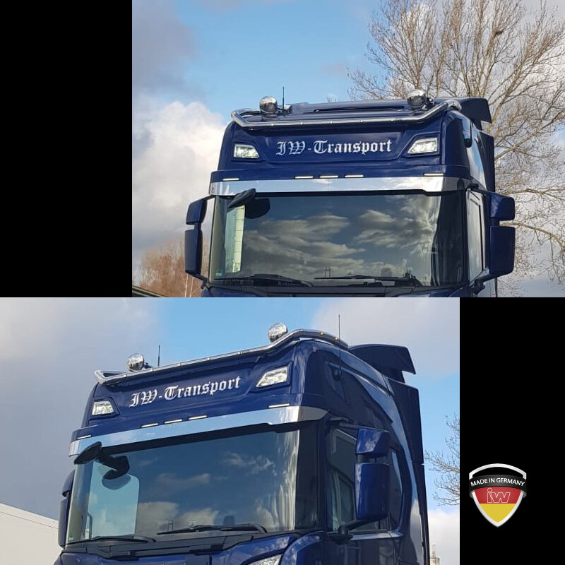 Edelstahlapplikation für Sonnenblende unten Scania S/R Edelstahlapplikation für Sonnenblende unten Scania S/R