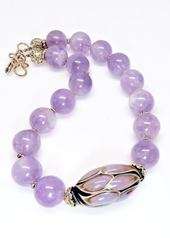 Boylon Hand Blown Glass Bead, Amethyst, 18K Gold Vermeil Necklace