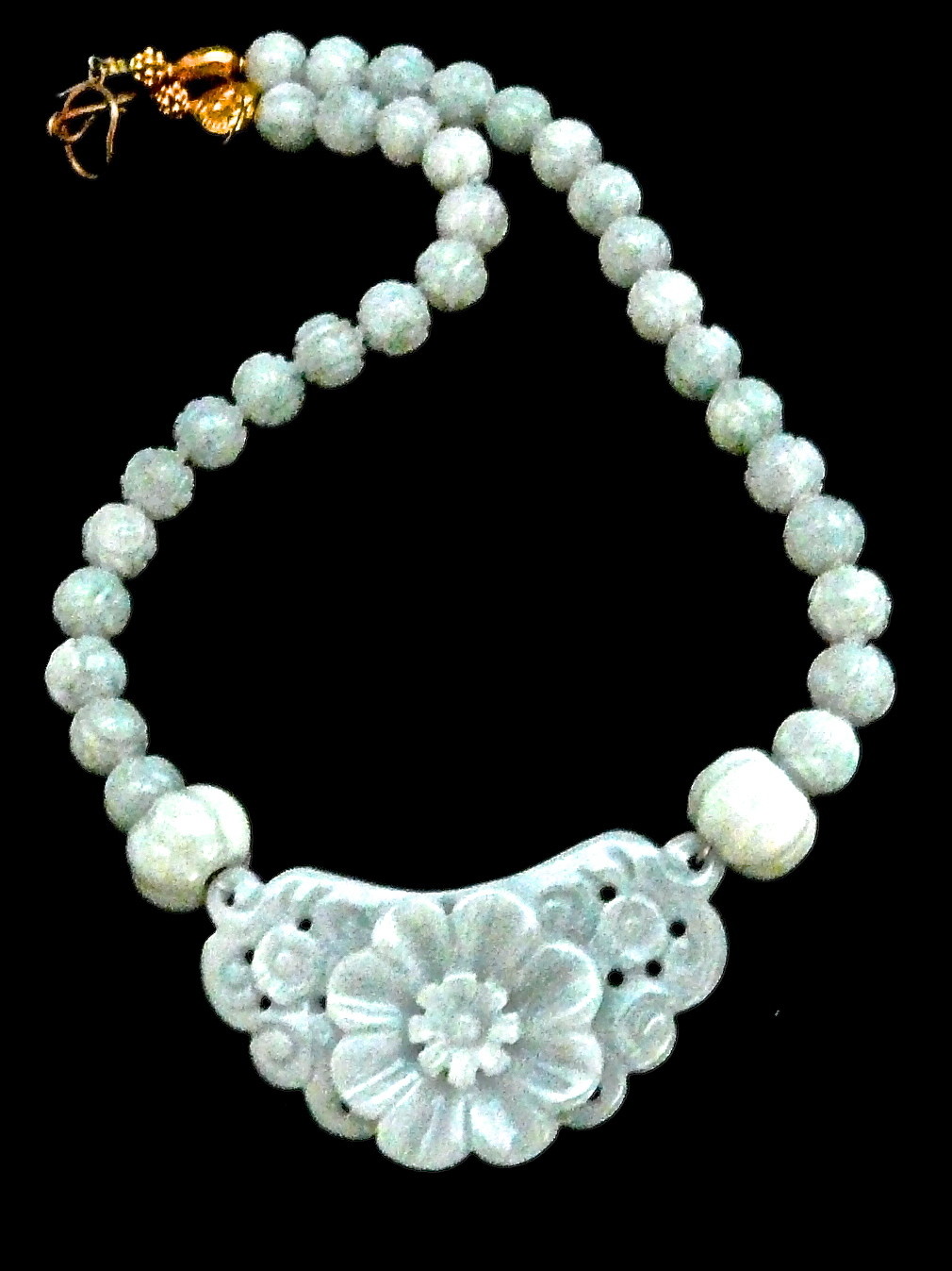 Blue Jade Flower, Carved Jade Necklace