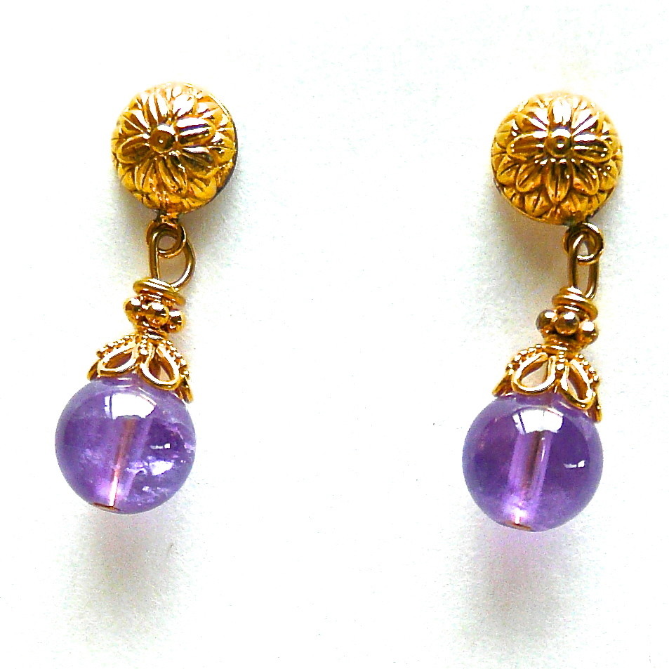 Amethyst Drop, 18K Gold Vermeil Post Earrings